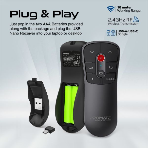 Picture of Universal Intuitive Laser Wireless Presenter, 10m work Range, Red Laser Pointer.