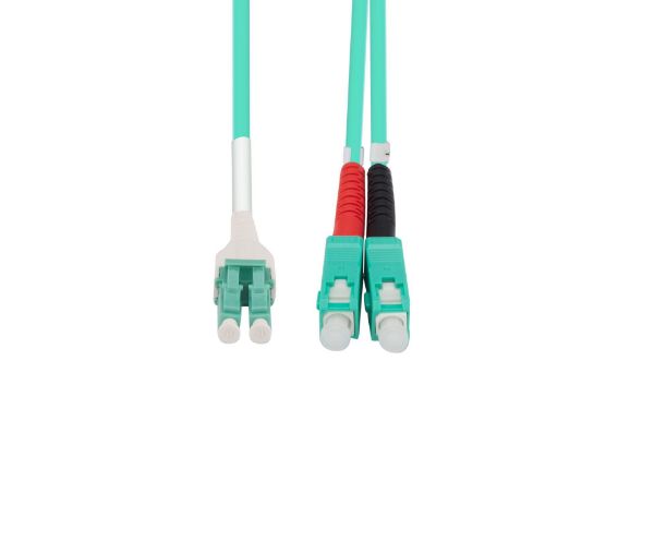 Picture of LC to SC OM3 Uniboot Elite Low-loss 50u 3mm MM Duplex Fibre Lead Aqua LSZH Jacket
