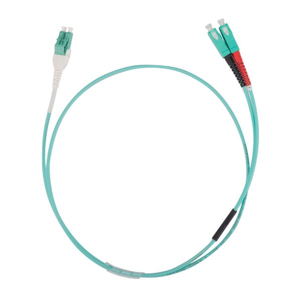 Picture of 5M LC to SC OM3 Uniboot Elite Low-loss 50u 3mm MM Duplex Fibre Lead Aqua LSZH Jacket
