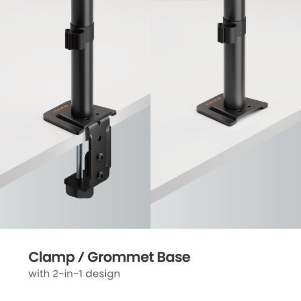 Picture of 13"-32" Dual Arm Monitor & PC Tray Bracket. Desk Clamp & Grommet