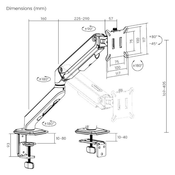 Picture of 13"-32" Single Monitor Desk Mechanical Spring Mount Bracket. Desk Clamp & Grommet