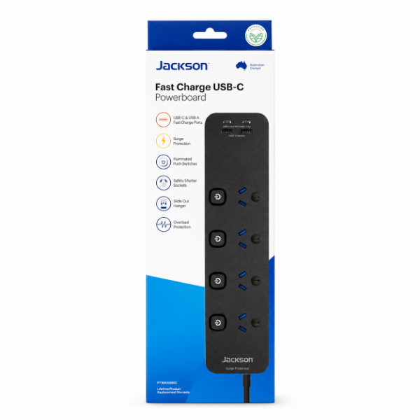 Picture of Jackson Fast Charge USB-C Powerboard Switched 4 Outlet