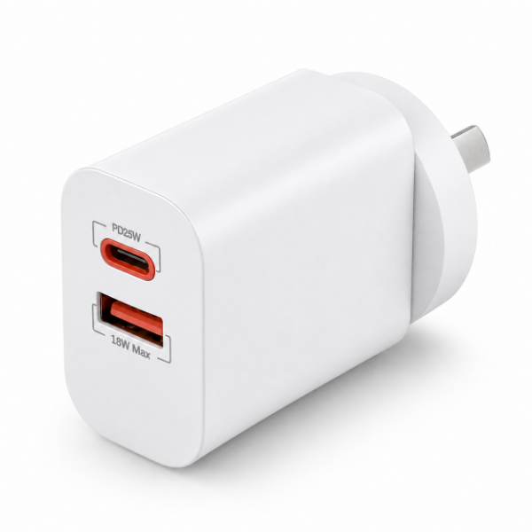 Picture of 25W 5V/3A GaN PD Wall Charger Dual USB-C & USB-A Ports