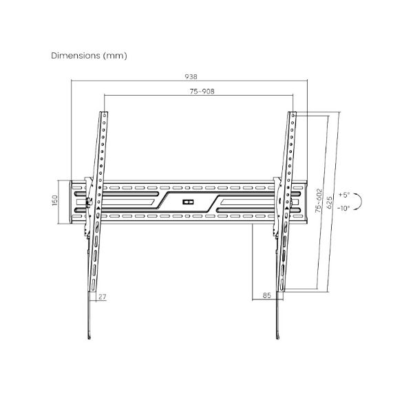 Picture of 50''-100'' Tilt Slim TV Wall Mount Supports Up to 75Kgs Automatic Spring Locks