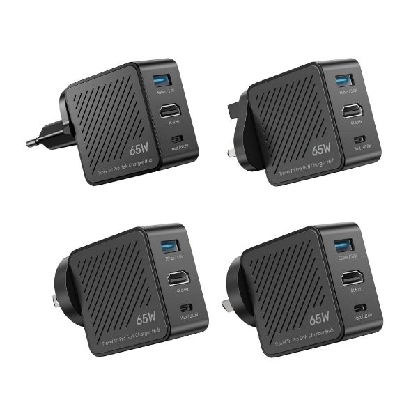 Picture of Travel Tri Pro 65W 3-in-1 GaN Charger Hub. with Interchangeable Plugs