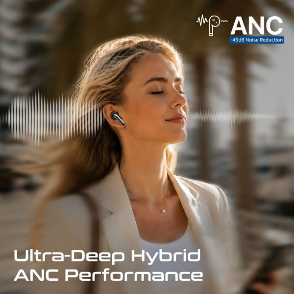 Picture of 6-Mic ANC App Controlled Earbuds with Wireless Charging 32 Hours Playback. Black