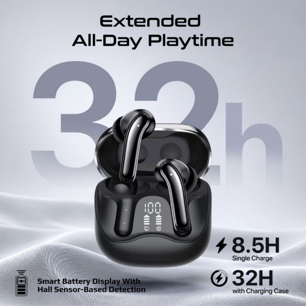 Picture of 6-Mic ANC App Controlled Earbuds with Wireless Charging 32 Hours Playback. Black