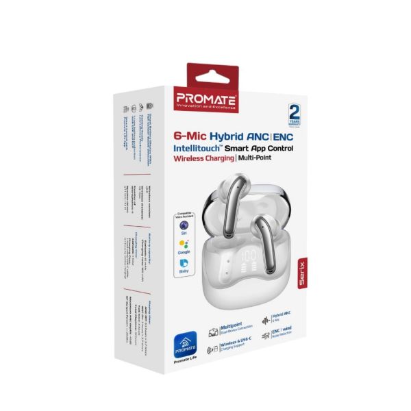 Picture of 6-Mic ANC App Controlled Earbuds with Wireless Charging 32 Hours Playback. White