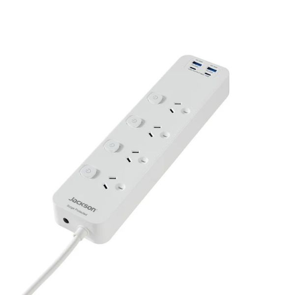 Picture of Jackson 4 Outlet Switched Powerboard, 20W USB-A + USB-C