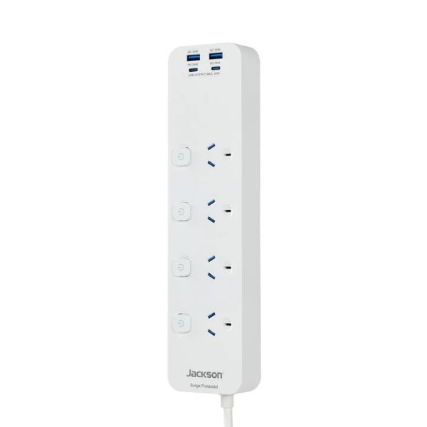 Picture of Jackson 4 Outlet Switched Powerboard, 20W USB-A + USB-C