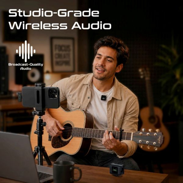 Picture of Dual Magnetic Wireless Lavalier Mic with Charging Case. Dual Mic's 130M Range