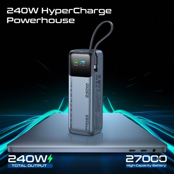 Picture of 27000mAh 240W PD Power Bank with USB-C Cable & Smart LCD Screen.