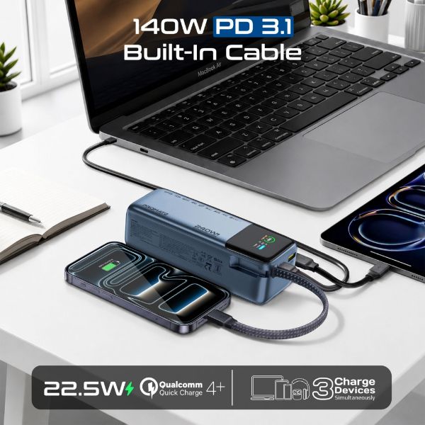Picture of 27000mAh 240W PD Power Bank with USB-C Cable & Smart LCD Screen.