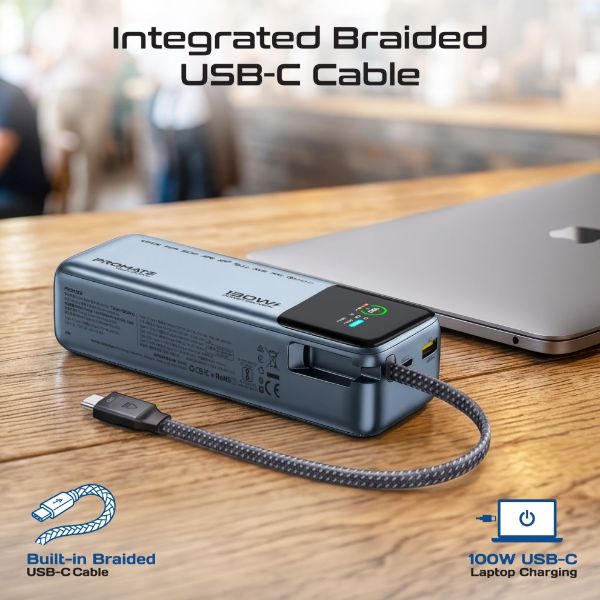 Picture of 20000mAh 130W PD Power Bank with USB-C Cable & Smart LCD Screen.