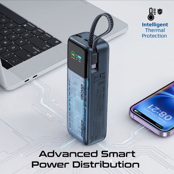Picture of 20000mAh 130W PD Power Bank with USB-C Cable & Smart LCD Screen.