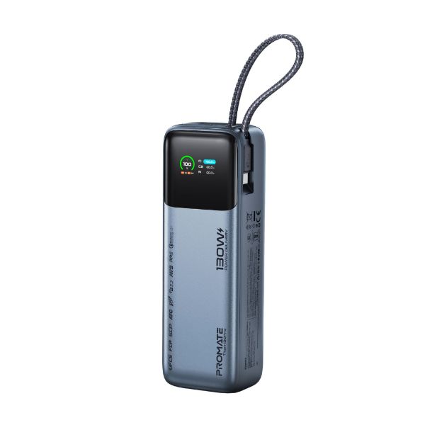 Picture of 20000mAh 130W PD Power Bank with USB-C Cable & Smart LCD Screen.