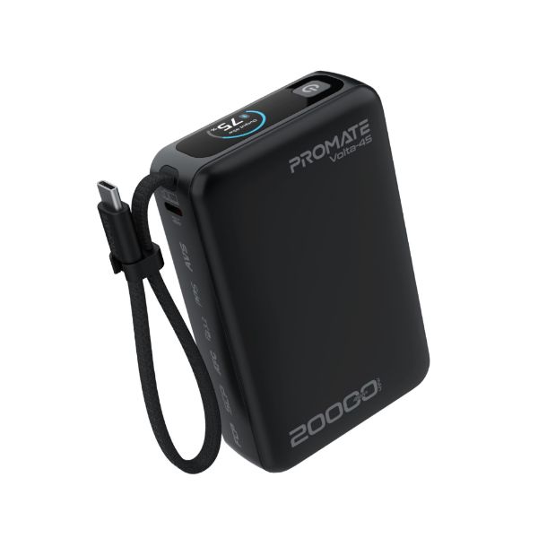 Picture of 20000mAh 45W PD Power Bank with Built-in USB-C Cable & Intelligent Display. Black