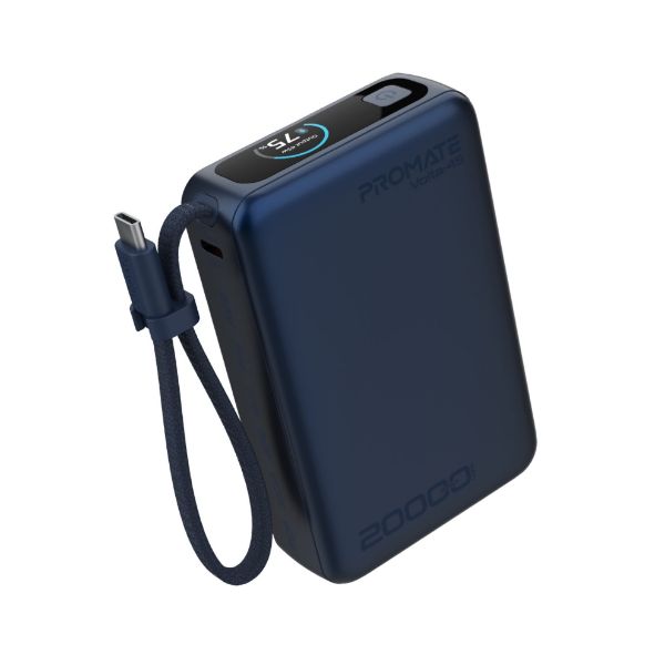 Picture of 20000mAh 45W PD Power Bank with Built-in USB-C Cable & Intelligent Display. Blue