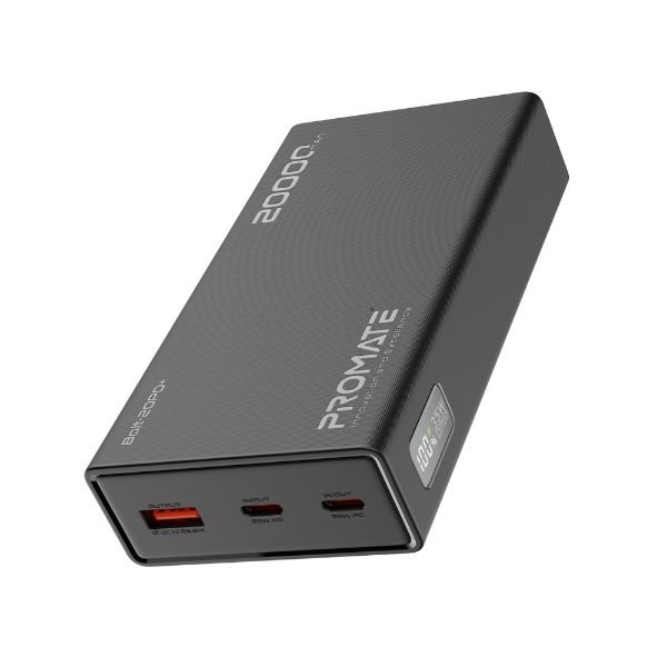 Picture of 20000mAh Super Slim Smart Charging Power Bank 35W Dual USB-C & 1x USB-A. Black