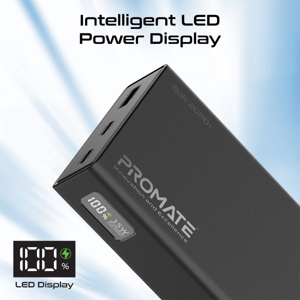 Picture of 20000mAh Super Slim Smart Charging Power Bank 35W Dual USB-C & 1x USB-A. Black