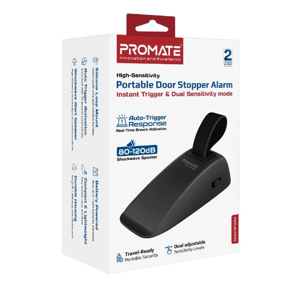 Picture of Hi-Sensitivity Portable Door Stopper Alarm with Instant Trigger. Black