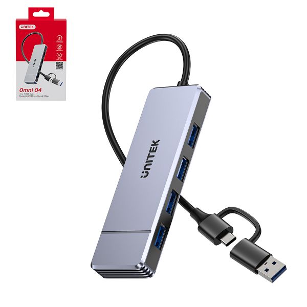 Picture of Omni Series 4-in-1 USB Hub. 4x USB-A Ports, Up to 5Gbps, Dual USB-C/USB-A Connector