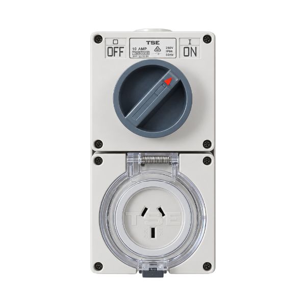Picture of Switched Outlet 3 Pin 10A Flat IP66 Stainless Steel cover fastening