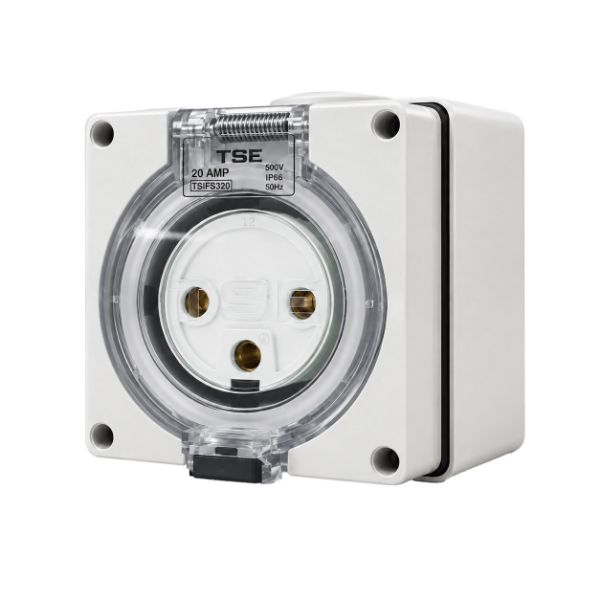Picture of Weatherproof Socket 3 Pin 20A Round IP66 Stainless Steel Cover Fastening