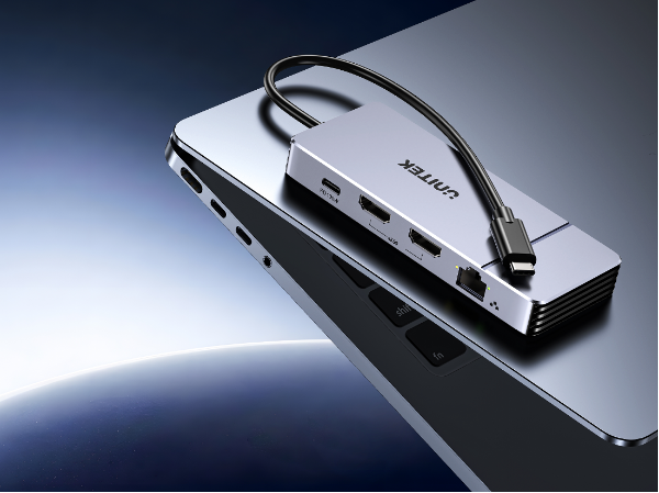Picture of Omni Series 11-in-1 USB Hub. 2x USB-C, 2x USB-A, 1x HDMI, RJ45, PD100W, USB-C Connector
