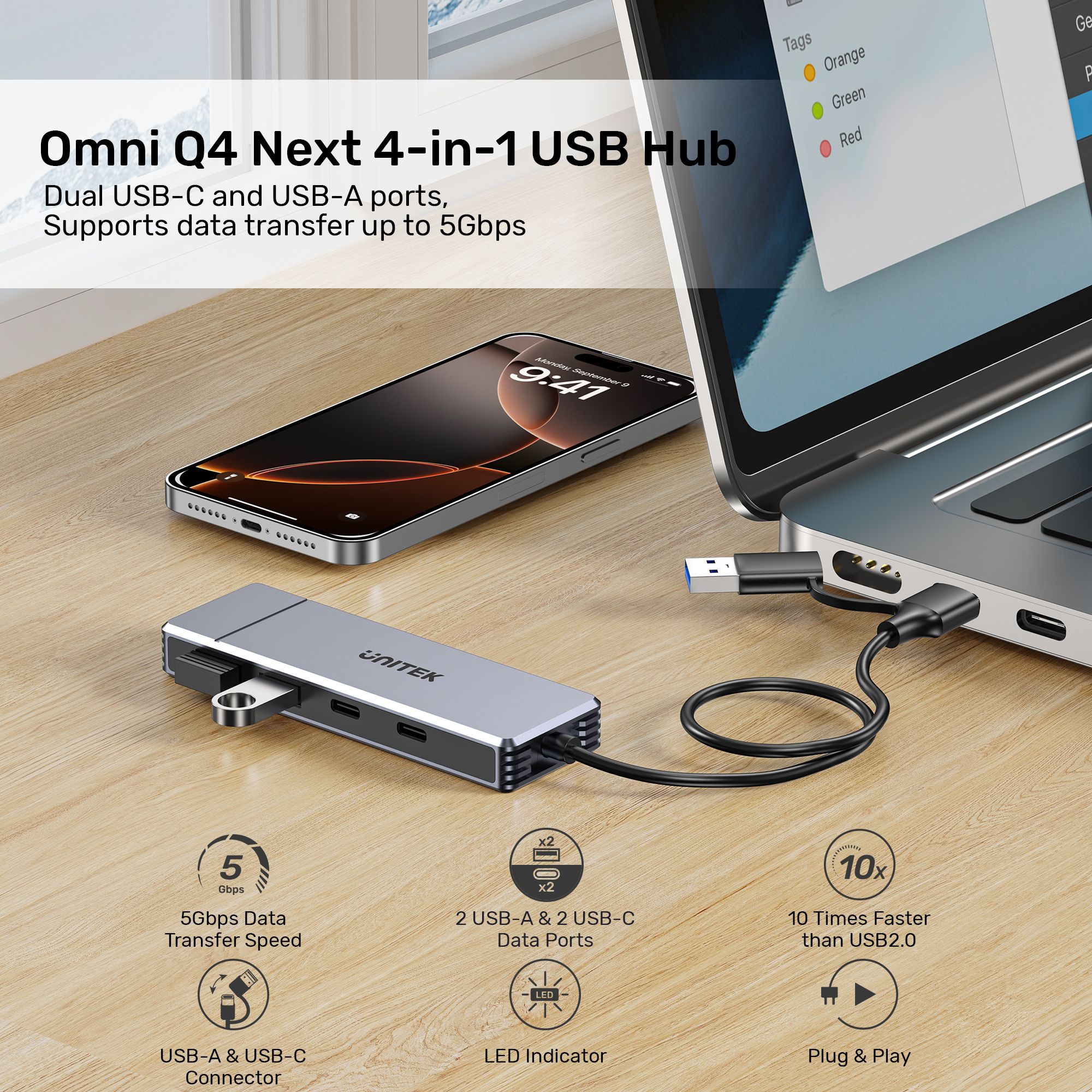 UNITEK Omni Q4 Next Mixed USB-A and USB-C Connectivity