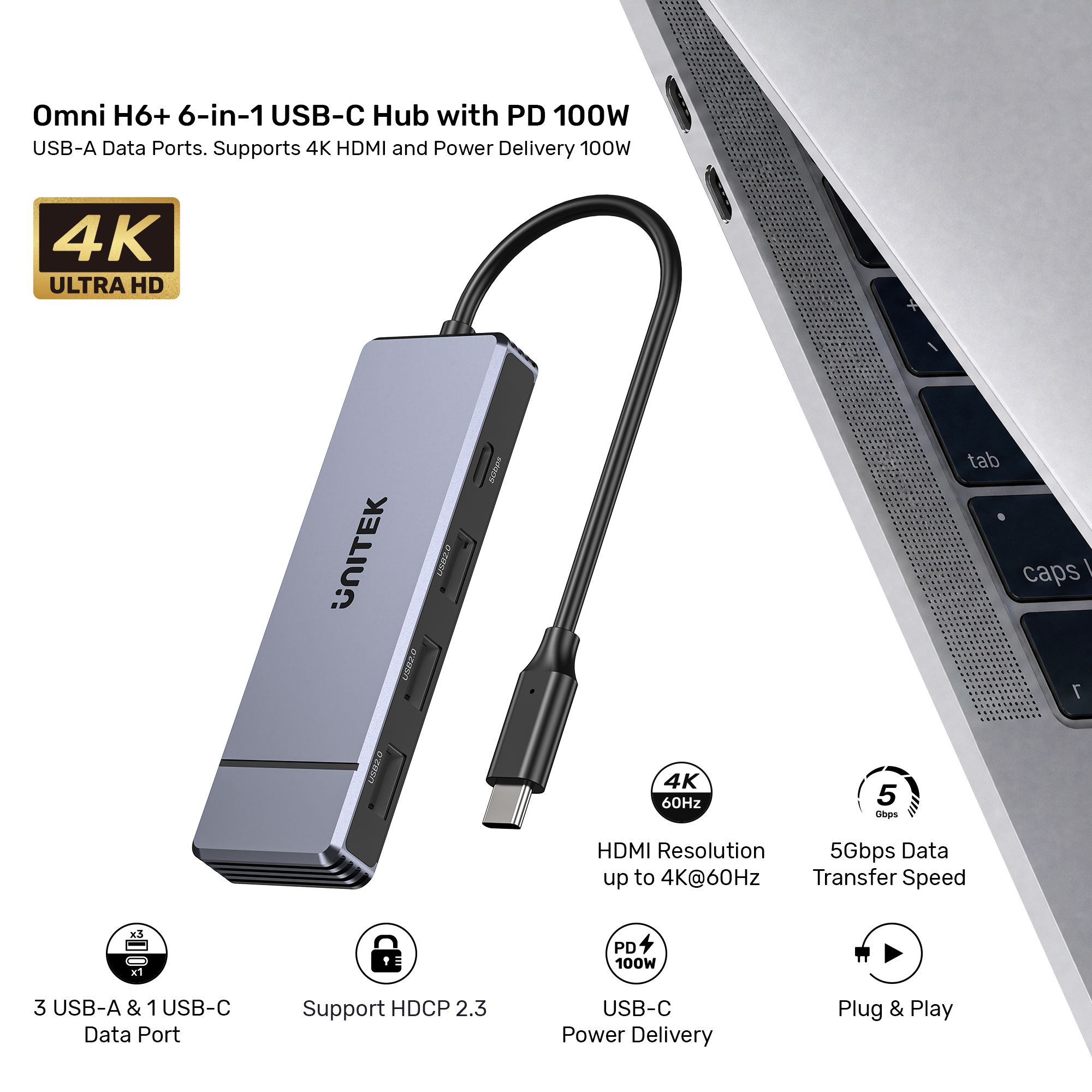 UNITEK Omni H6 Plus 6-in-1 USB-C Hub