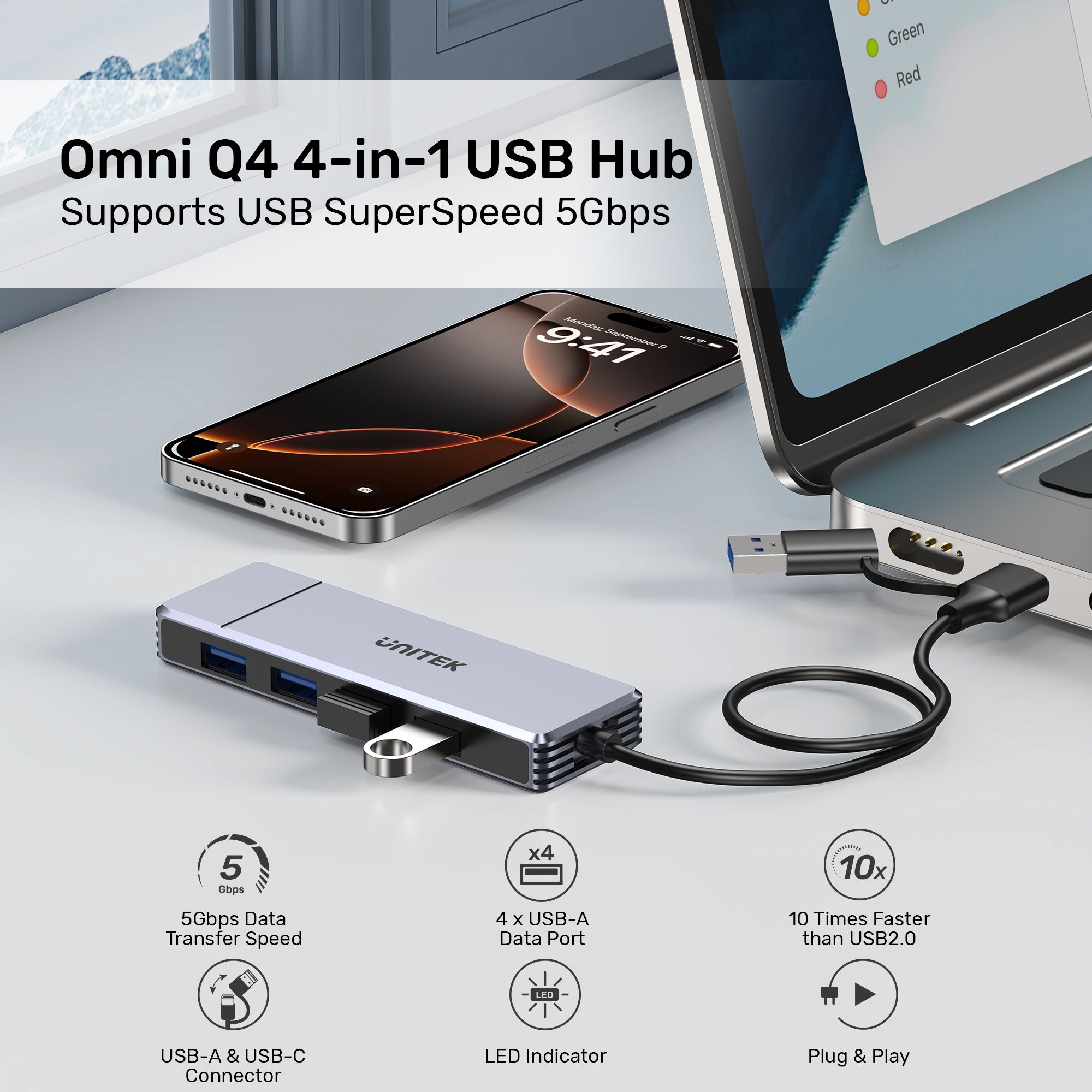 UNITEK Omni Q4 4-in-1 USB Hub